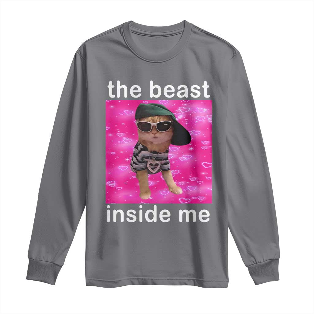 Funny Cat Meme Long Sleeve Shirt The Beast Inside Me TS09 Charcoal Print Your Wear