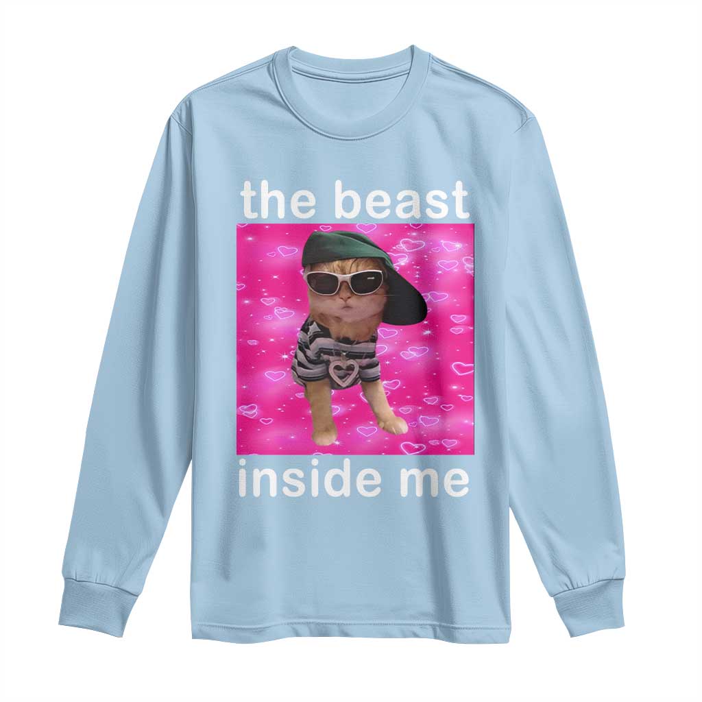 Funny Cat Meme Long Sleeve Shirt The Beast Inside Me TS09 Light Blue Print Your Wear