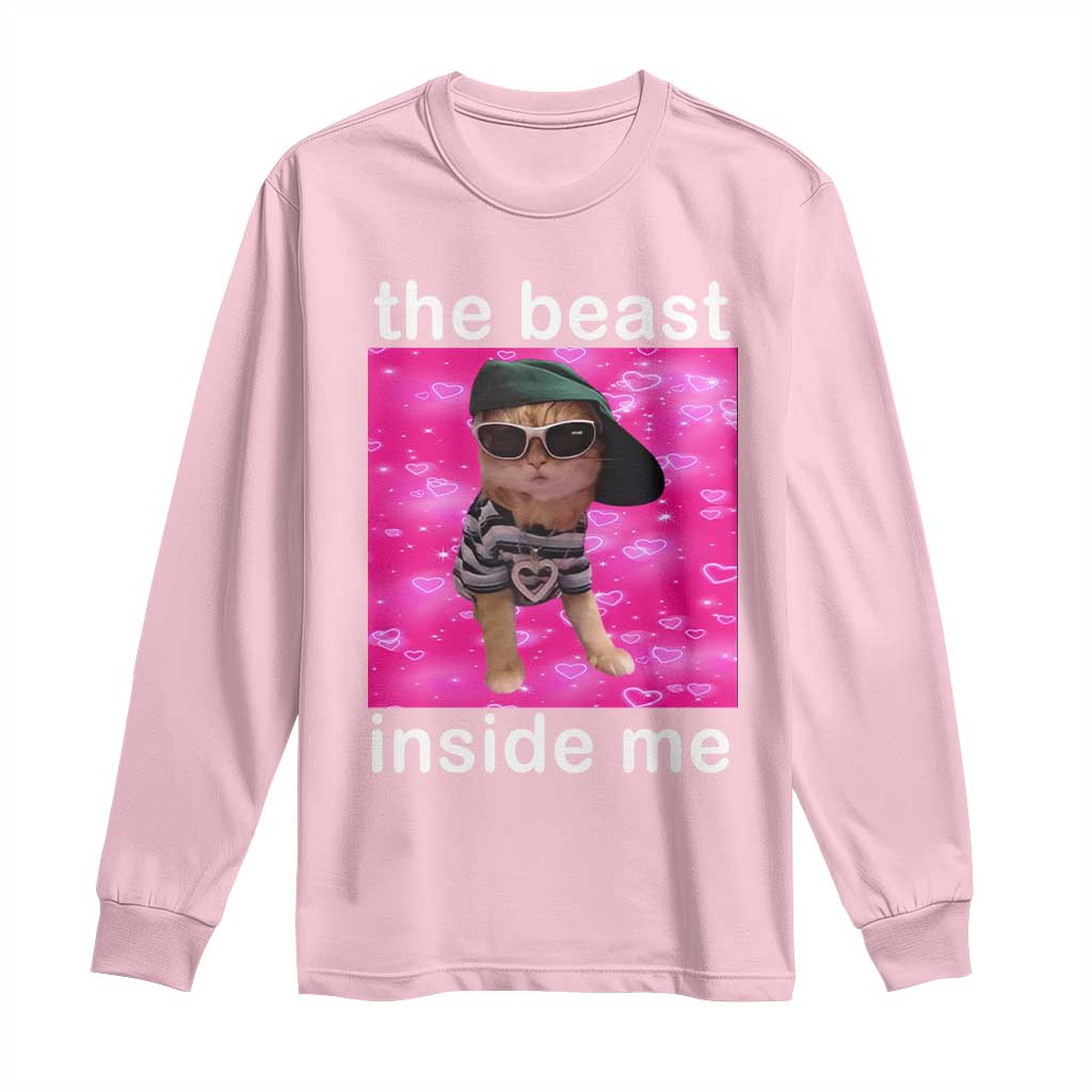Funny Cat Meme Long Sleeve Shirt The Beast Inside Me TS09 Light Pink Print Your Wear