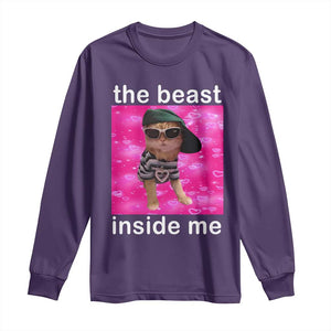 Funny Cat Meme Long Sleeve Shirt The Beast Inside Me TS09 Purple Print Your Wear