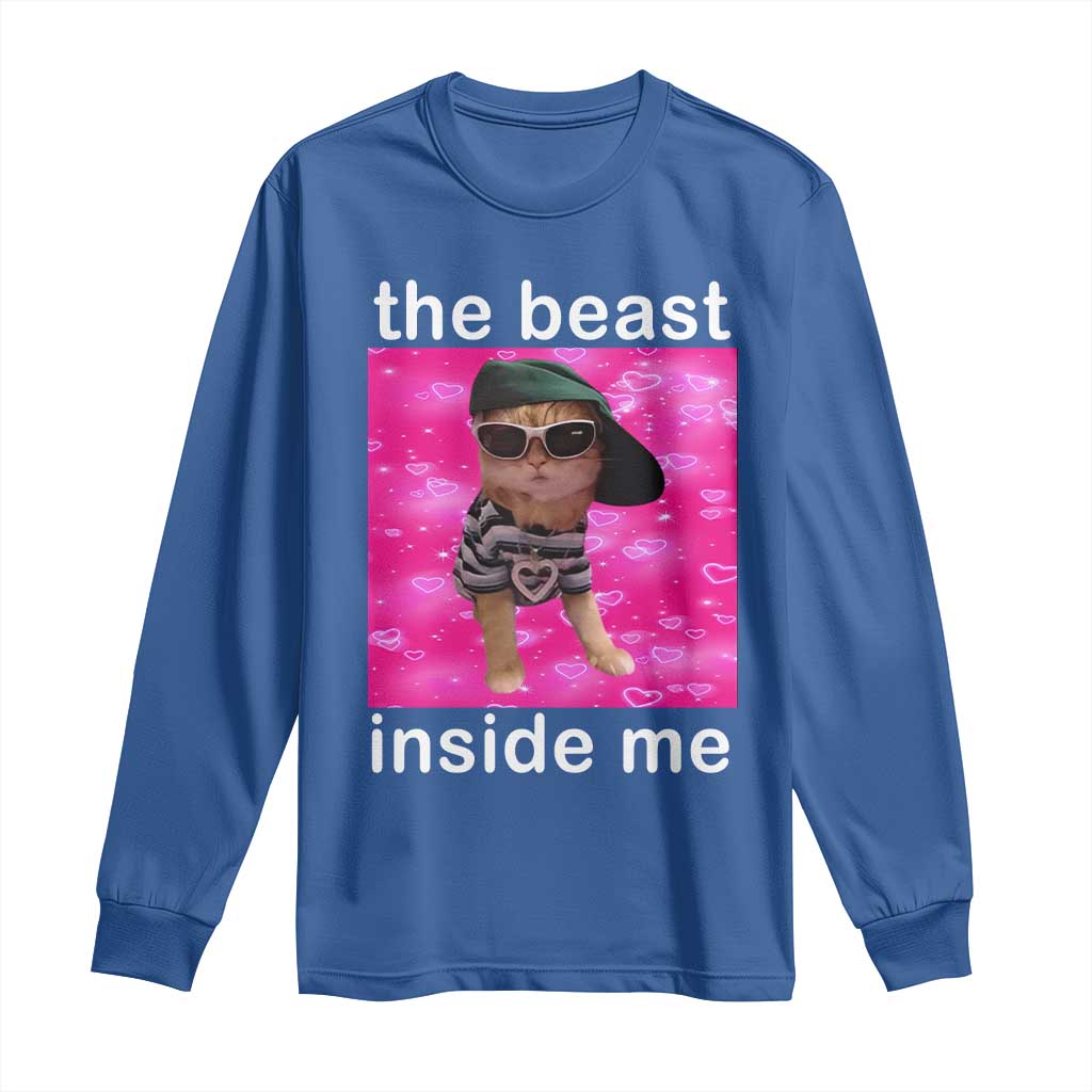 Funny Cat Meme Long Sleeve Shirt The Beast Inside Me TS09 Royal Blue Print Your Wear
