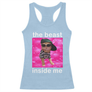 Funny Cat Meme Racerback Tank Top The Beast Inside Me TS09 Light Blue Print Your Wear