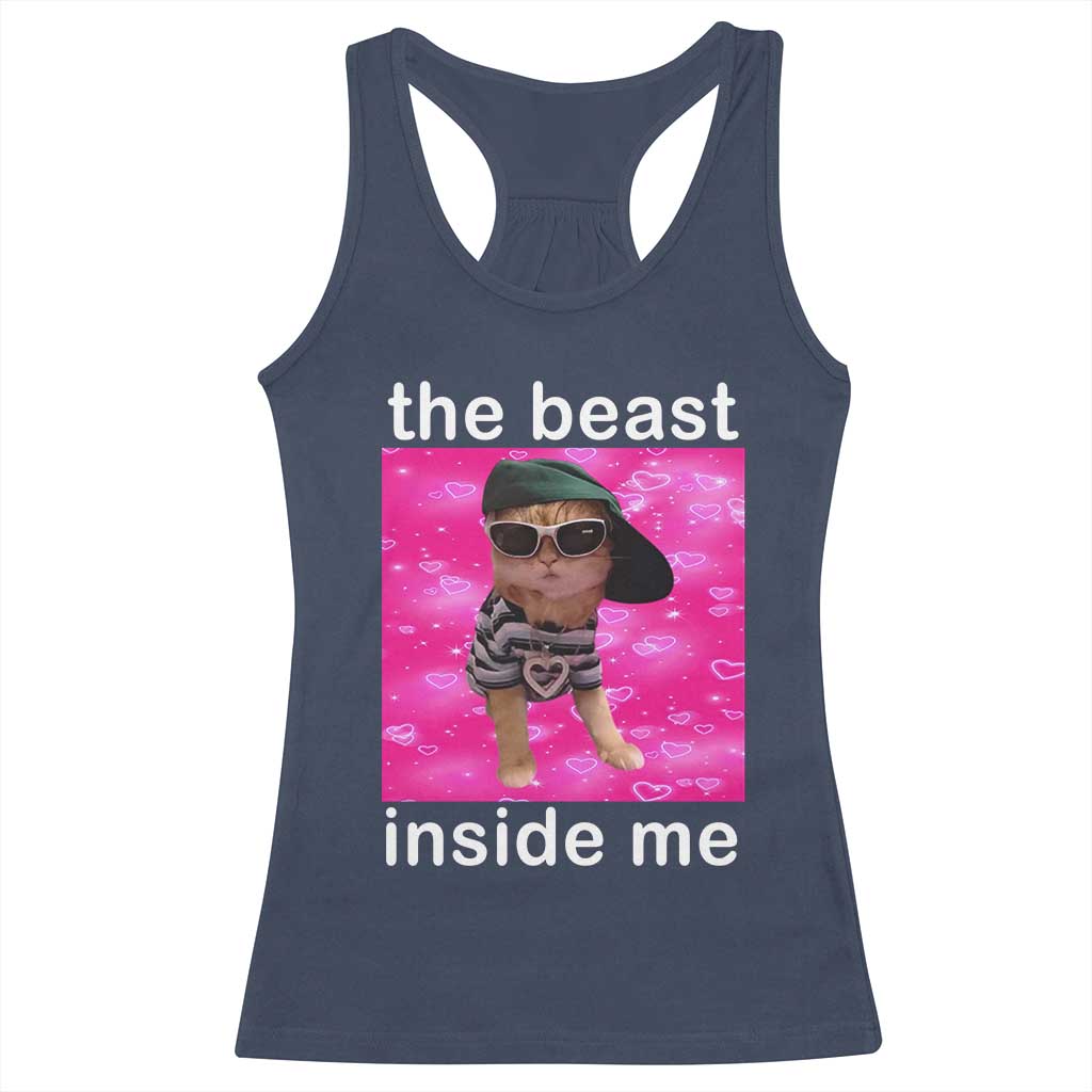 Funny Cat Meme Racerback Tank Top The Beast Inside Me TS09 Navy Print Your Wear