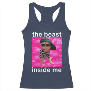 Funny Cat Meme Racerback Tank Top The Beast Inside Me TS09 Navy Print Your Wear