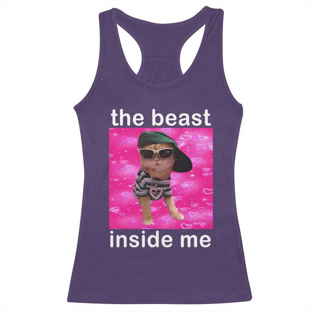 Funny Cat Meme Racerback Tank Top The Beast Inside Me TS09 Purple Print Your Wear