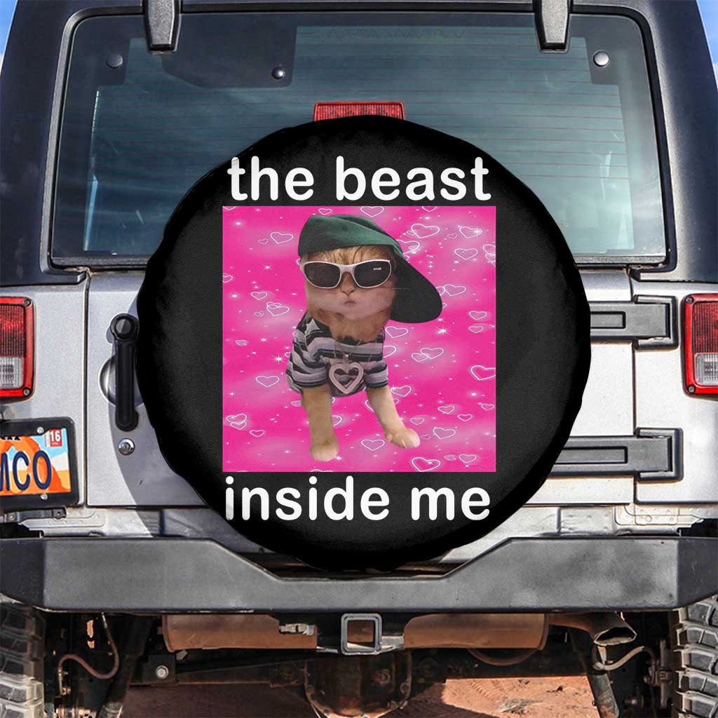 Funny Cat Meme Spare Tire Cover The Beast Inside Me TS09 No hole Black Print Your Wear