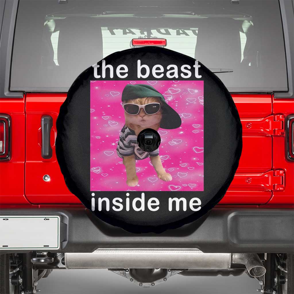 Funny Cat Meme Spare Tire Cover The Beast Inside Me TS09 Black Print Your Wear