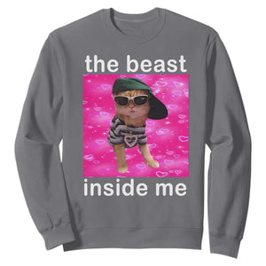 Funny Cat Meme Sweatshirt The Beast Inside Me TS09 Charcoal Print Your Wear