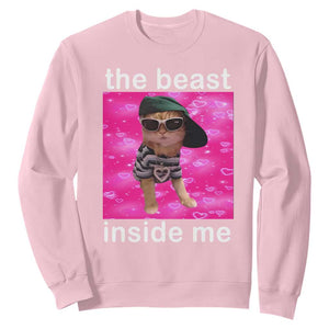 Funny Cat Meme Sweatshirt The Beast Inside Me TS09 Light Pink Print Your Wear