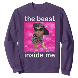 Funny Cat Meme Sweatshirt The Beast Inside Me TS09 Purple Print Your Wear