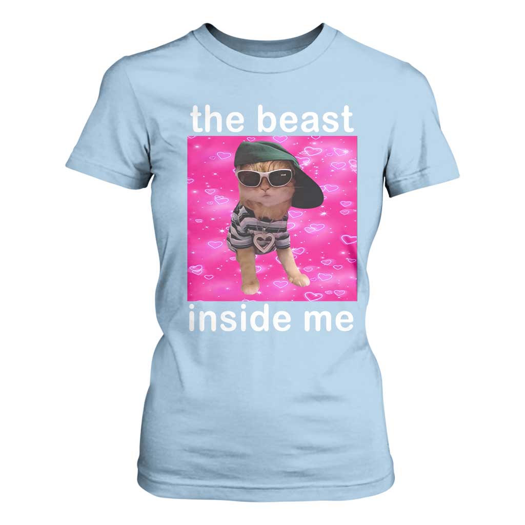 Funny Cat Meme T Shirt For Women The Beast Inside Me TS09 Light Blue Print Your Wear