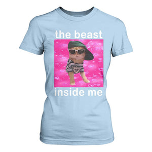 Funny Cat Meme T Shirt For Women The Beast Inside Me TS09 Light Blue Print Your Wear