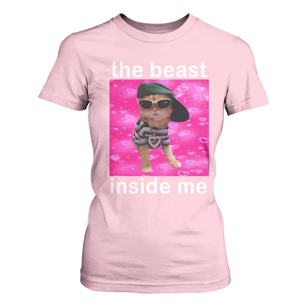 Funny Cat Meme T Shirt For Women The Beast Inside Me TS09 Light Pink Print Your Wear