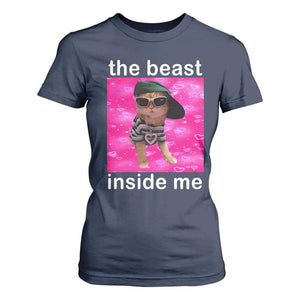 Funny Cat Meme T Shirt For Women The Beast Inside Me TS09 Navy Print Your Wear