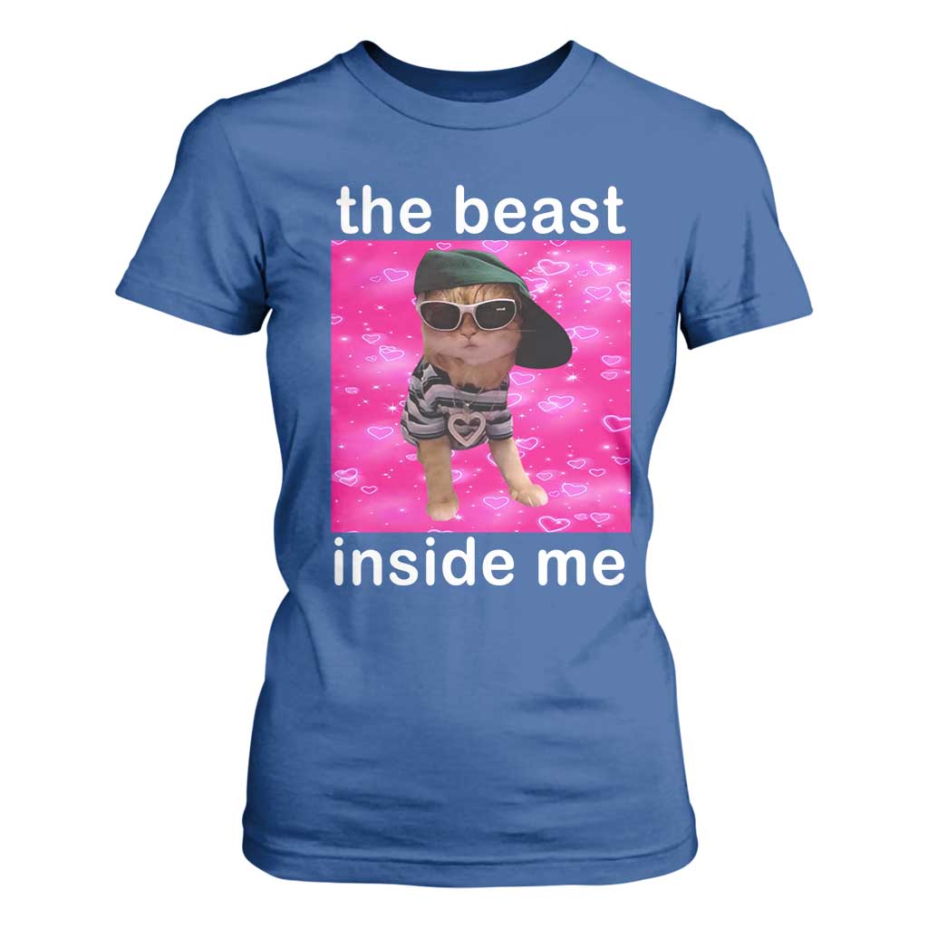Funny Cat Meme T Shirt For Women The Beast Inside Me TS09 Royal Blue Print Your Wear