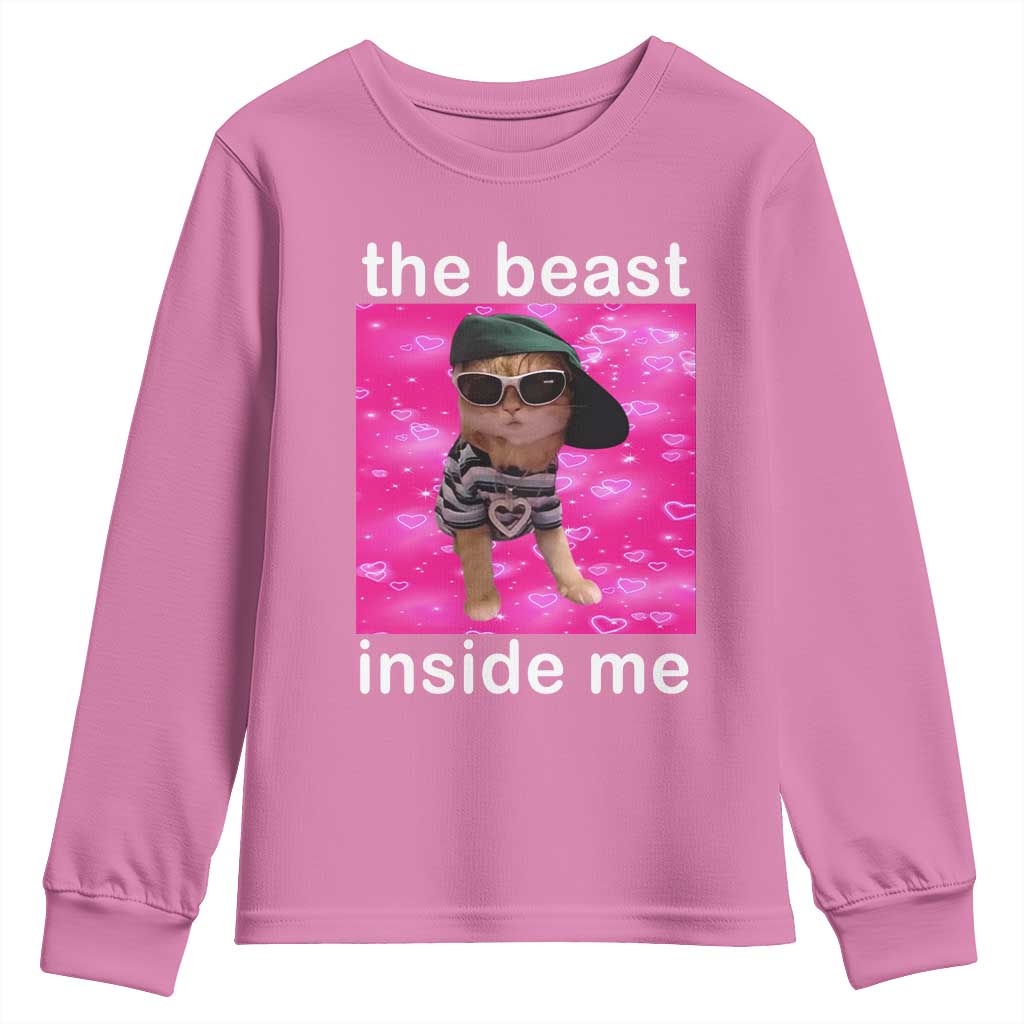 Funny Cat Meme Youth Sweatshirt The Beast Inside Me TS09 Azalea Print Your Wear