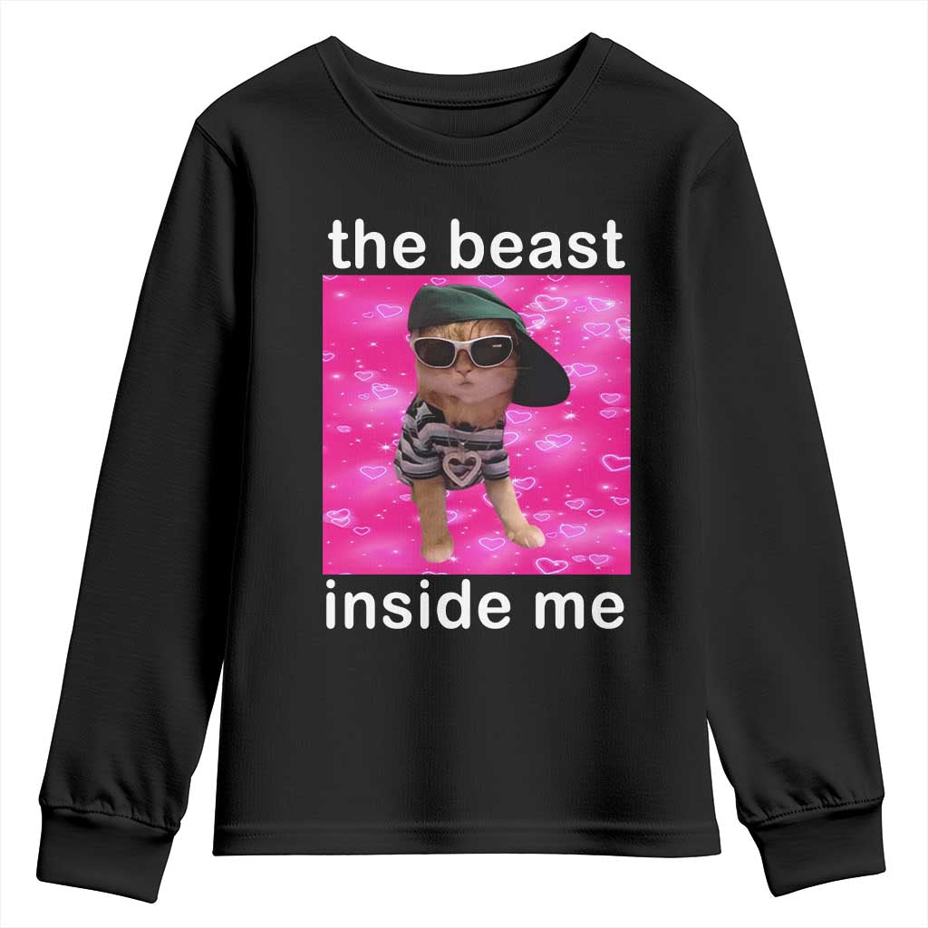 Funny Cat Meme Youth Sweatshirt The Beast Inside Me TS09 Black Print Your Wear