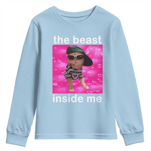 Funny Cat Meme Youth Sweatshirt The Beast Inside Me TS09 Light Blue Print Your Wear