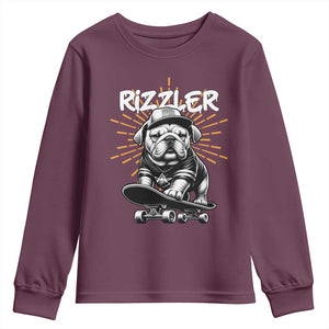 Funny Meme Rizzler Dog Youth Sweatshirt TS09 Maroon Print Your Wear