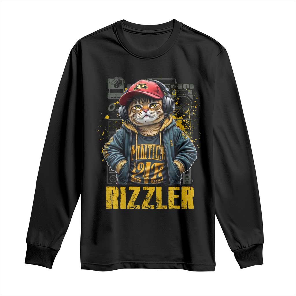Funny Meme Rizzler Cat Long Sleeve Shirt TS09 Black Print Your Wear
