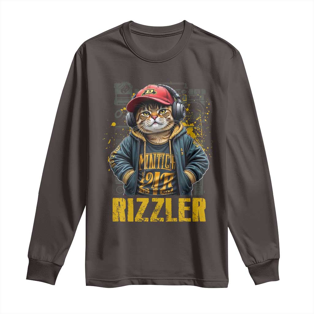 Funny Meme Rizzler Cat Long Sleeve Shirt TS09 Dark Chocolate Print Your Wear