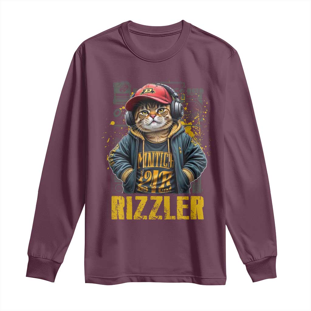 Funny Meme Rizzler Cat Long Sleeve Shirt TS09 Maroon Print Your Wear