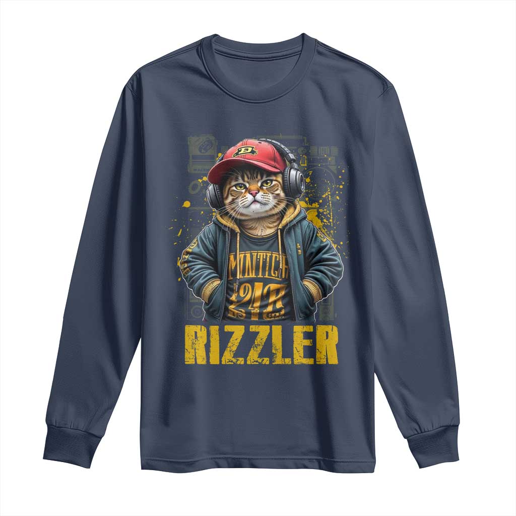 Funny Meme Rizzler Cat Long Sleeve Shirt TS09 Navy Print Your Wear