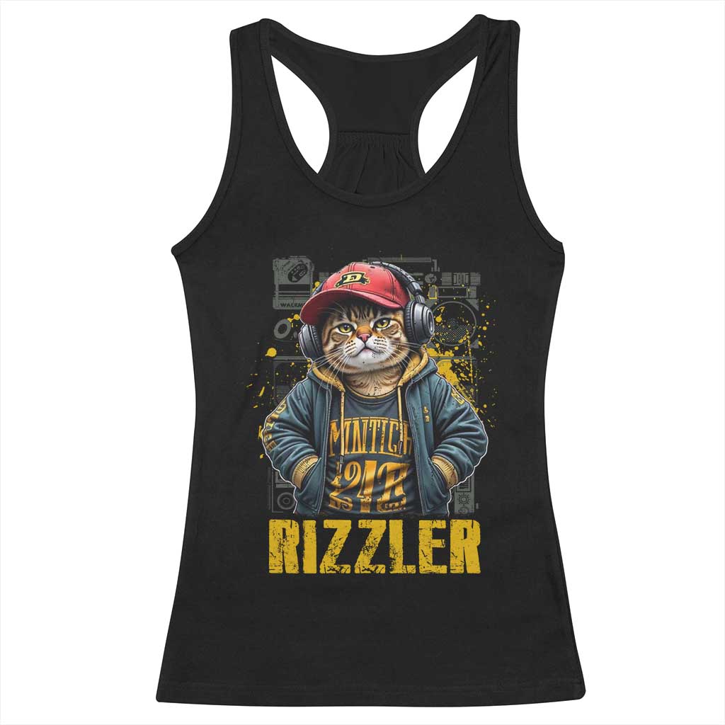 Funny Meme Rizzler Cat Racerback Tank Top TS09 Black Print Your Wear