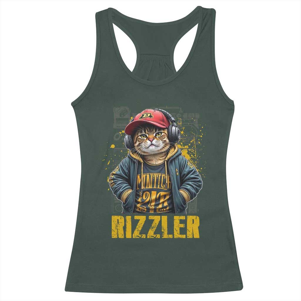 Funny Meme Rizzler Cat Racerback Tank Top TS09 Dark Forest Green Print Your Wear