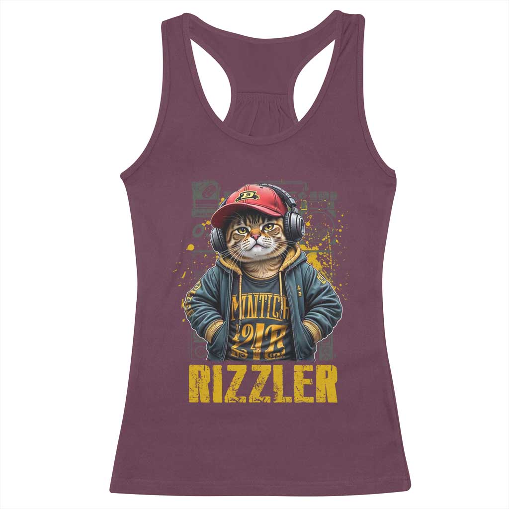 Funny Meme Rizzler Cat Racerback Tank Top TS09 Maroon Print Your Wear