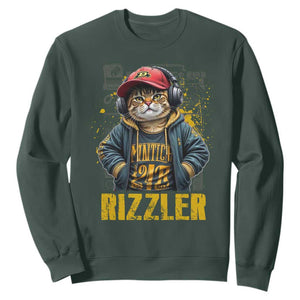 Funny Meme Rizzler Cat Sweatshirt TS09 Dark Forest Green Print Your Wear