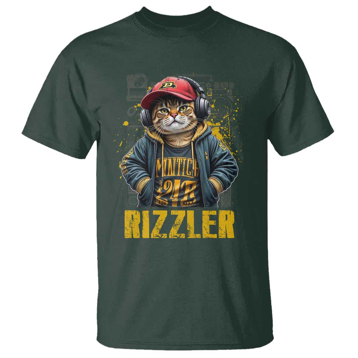 Funny Meme Rizzler Cat T Shirt TS09 Dark Forest Green Print Your Wear