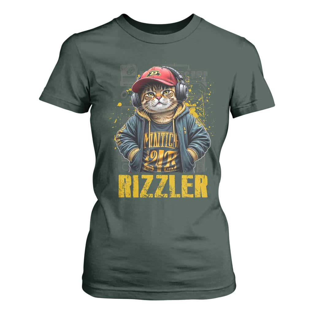 Funny Meme Rizzler Cat T Shirt For Women TS09 Dark Forest Green Print Your Wear