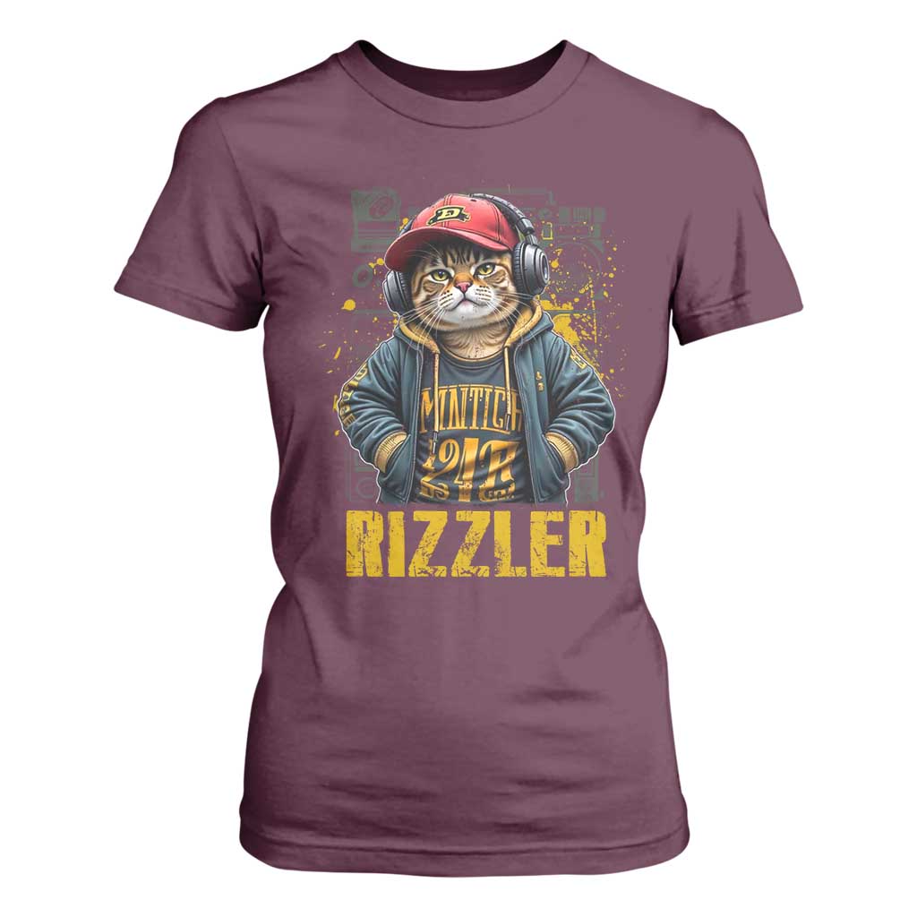 Funny Meme Rizzler Cat T Shirt For Women TS09 Maroon Print Your Wear