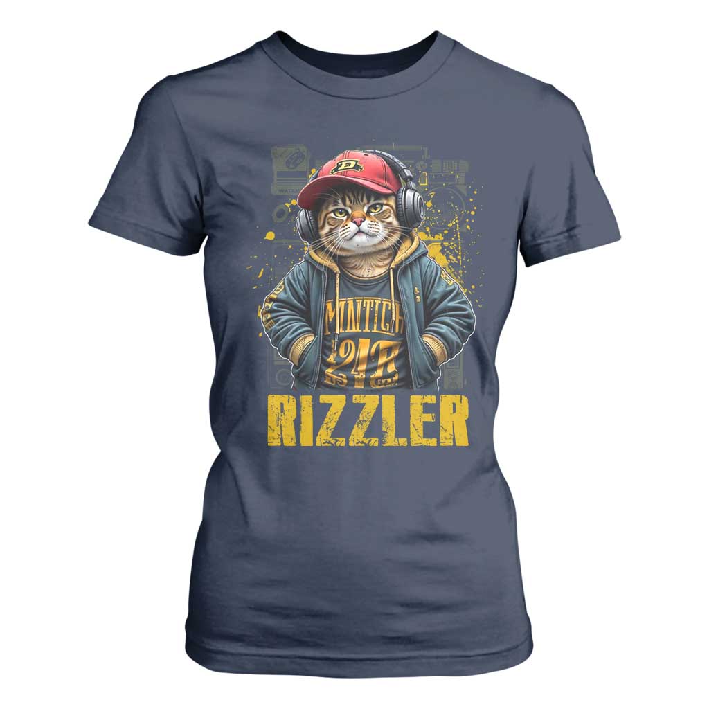 Funny Meme Rizzler Cat T Shirt For Women TS09 Navy Print Your Wear