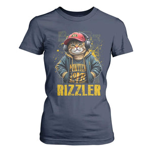 Funny Meme Rizzler Cat T Shirt For Women TS09 Navy Print Your Wear