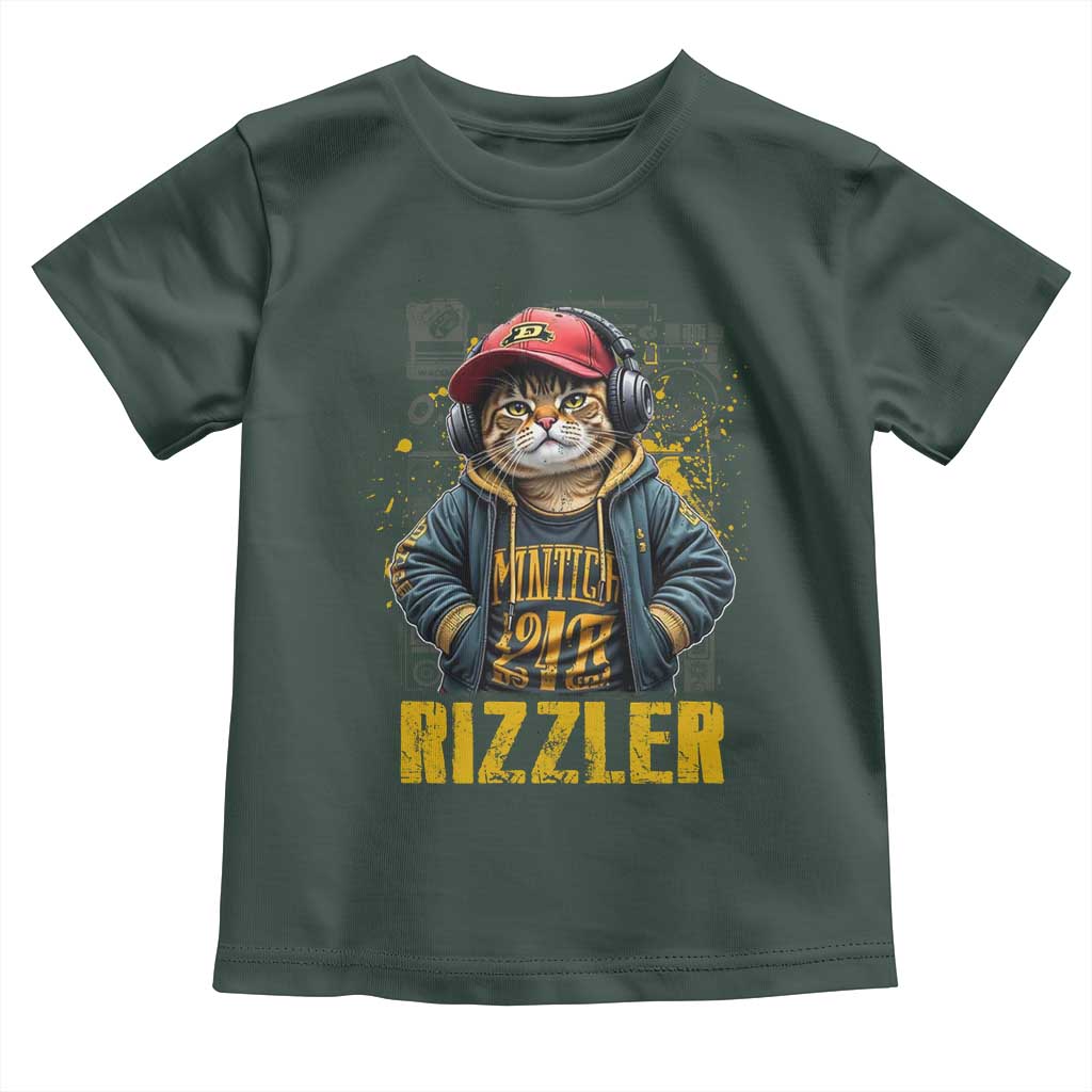 Funny Meme Rizzler Cat Toddler T Shirt TS09 Dark Forest Green Print Your Wear