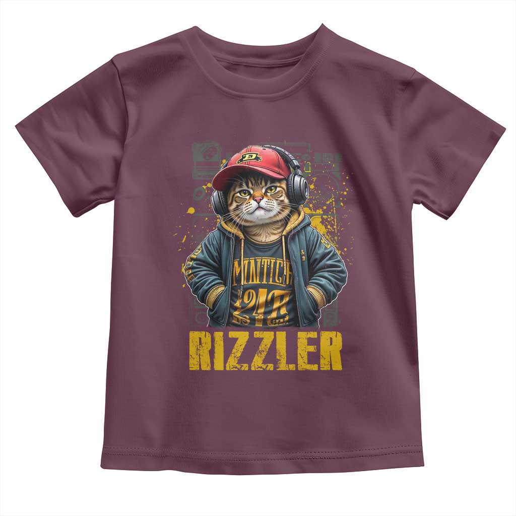 Funny Meme Rizzler Cat Toddler T Shirt TS09 Maroon Print Your Wear
