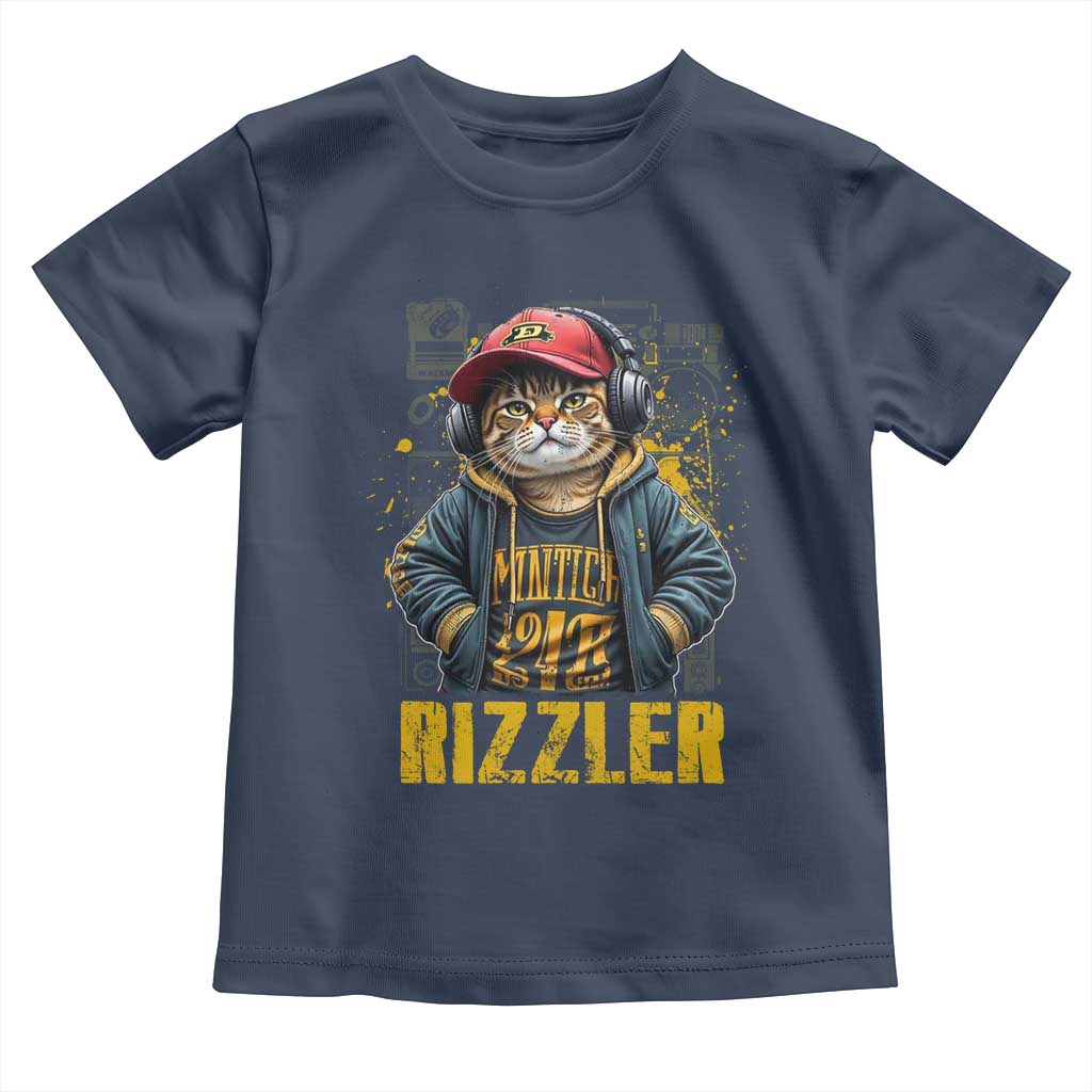 Funny Meme Rizzler Cat Toddler T Shirt TS09 Navy Print Your Wear