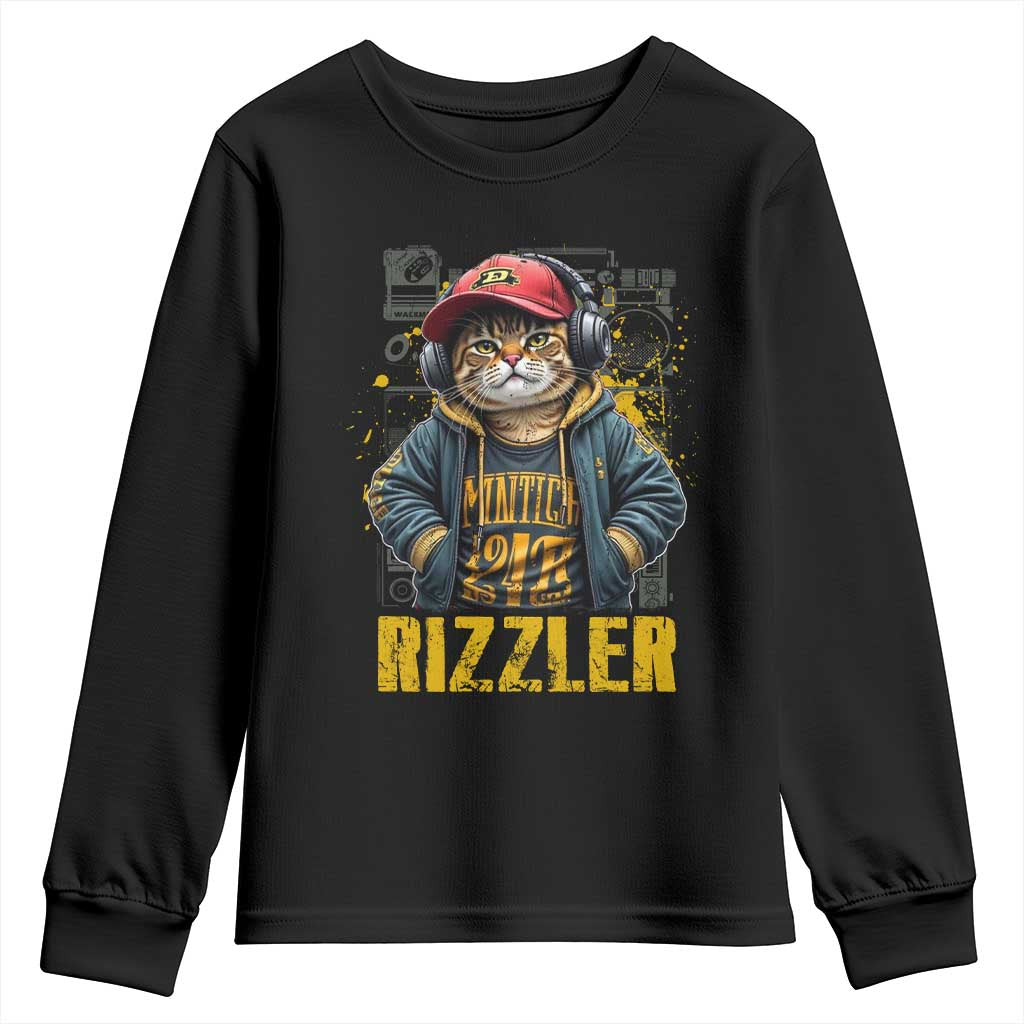 Funny Meme Rizzler Cat Youth Sweatshirt TS09 Black Print Your Wear