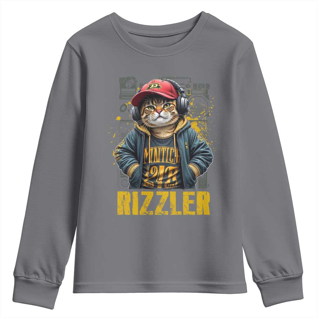Funny Meme Rizzler Cat Youth Sweatshirt TS09 Charcoal Print Your Wear