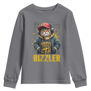 Funny Meme Rizzler Cat Youth Sweatshirt TS09 Charcoal Print Your Wear
