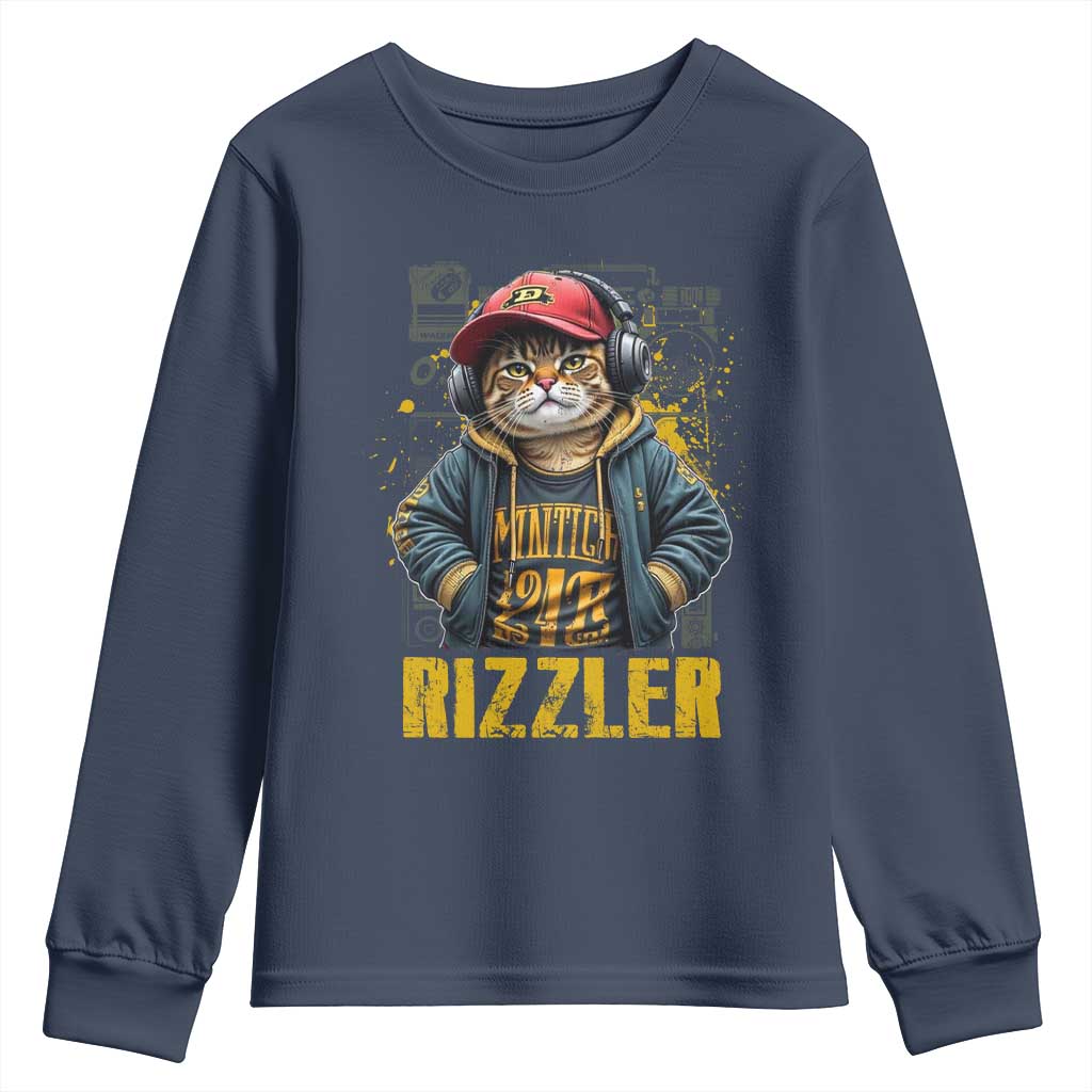 Funny Meme Rizzler Cat Youth Sweatshirt TS09 Navy Print Your Wear