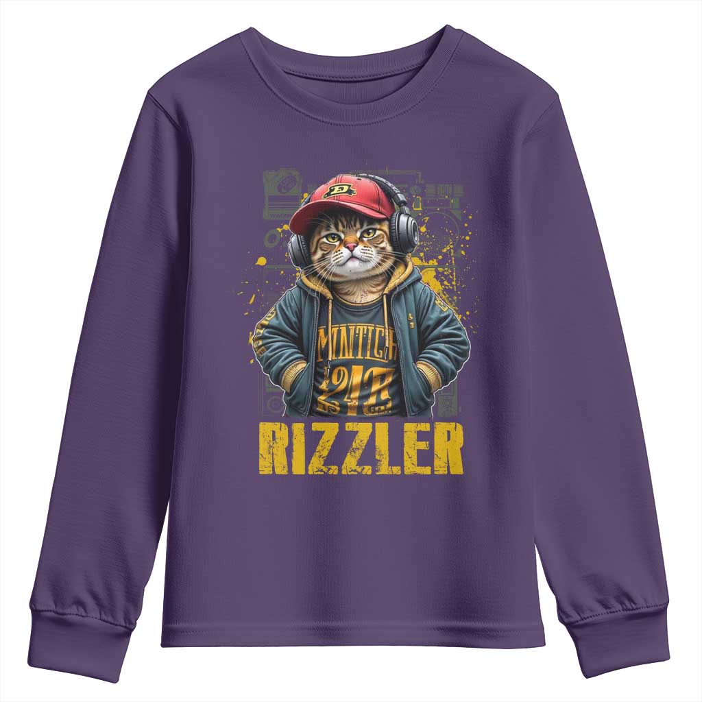 Funny Meme Rizzler Cat Youth Sweatshirt TS09 Purple Print Your Wear