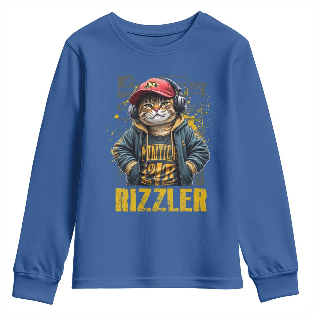 Funny Meme Rizzler Cat Youth Sweatshirt TS09 Royal Blue Print Your Wear
