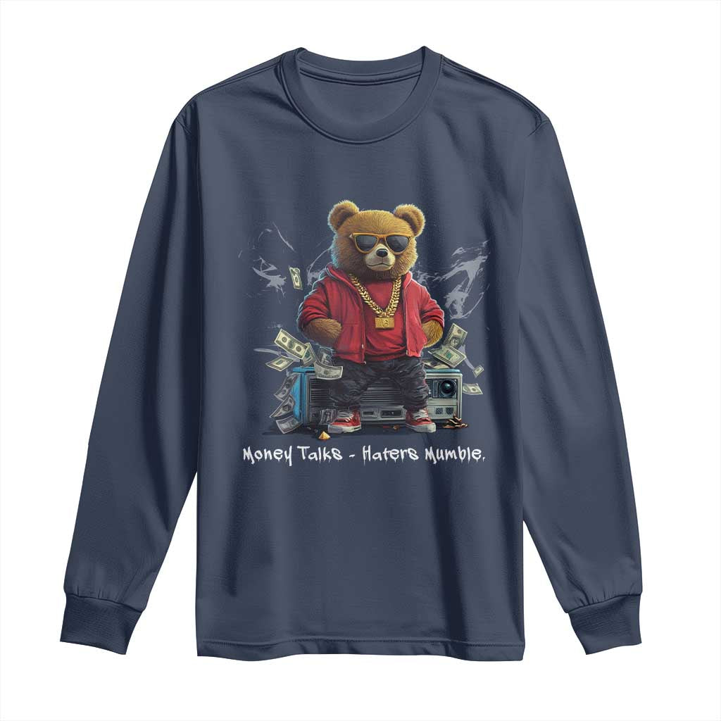 Teddy Fashion Hip Hop Long Sleeve Shirt Money talks Haters Mumble TS09 Navy Print Your Wear