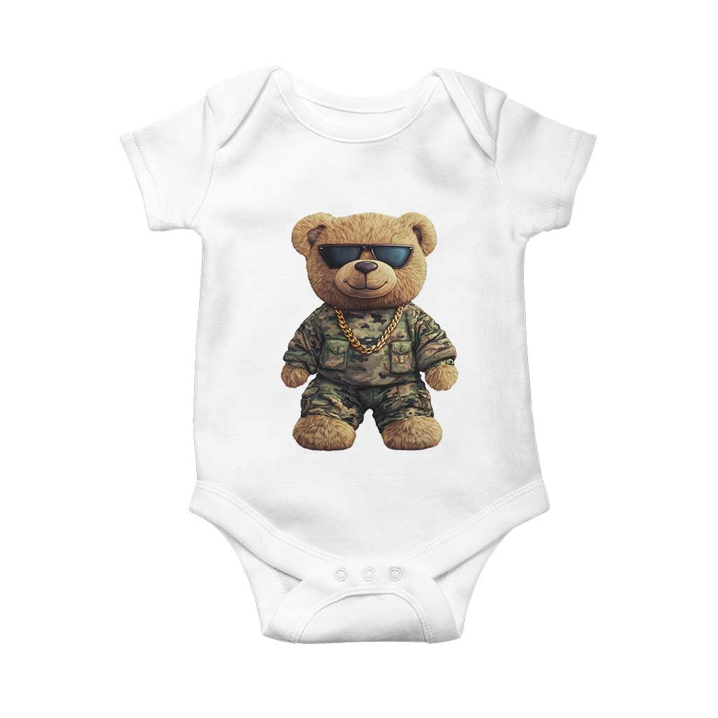 Camo Hip Hop Teddy Bear Baby Onesie Camouflage Gangsta Streetwear TS09 White Print Your Wear