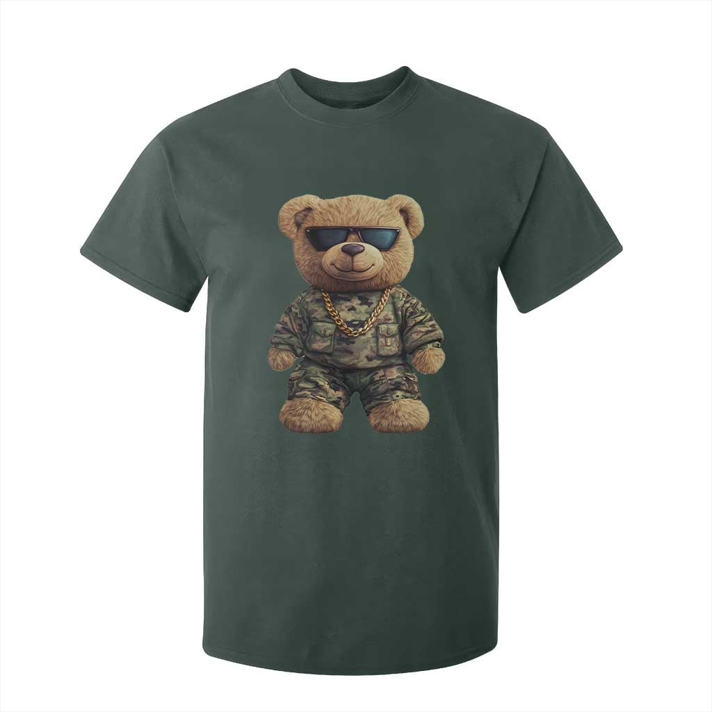 Camo Hip Hop Teddy Bear T Shirt For Kid Camouflage Gangsta Streetwear TS09 Dark Forest Green Print Your Wear