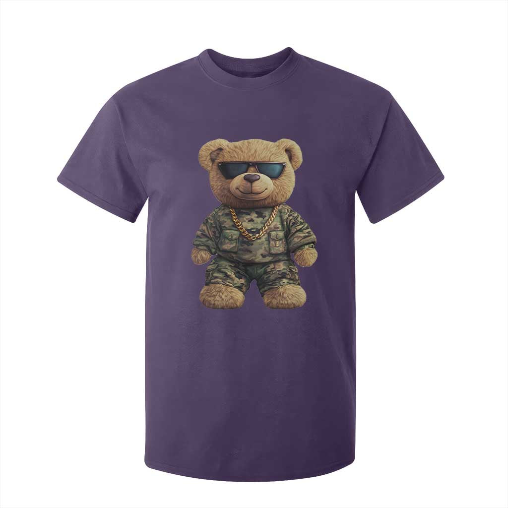Camo Hip Hop Teddy Bear T Shirt For Kid Camouflage Gangsta Streetwear TS09 Purple Print Your Wear