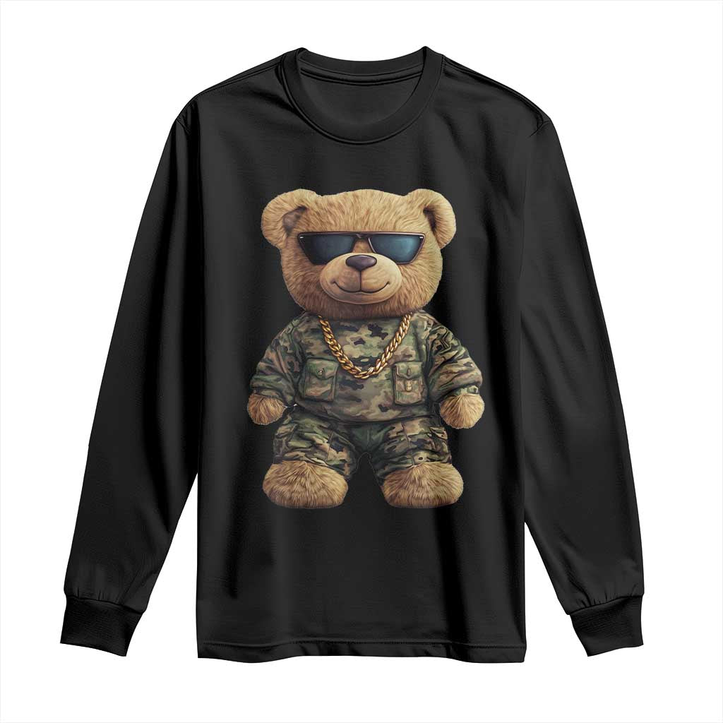 Camo Hip Hop Teddy Bear Long Sleeve Shirt Camouflage Gangsta Streetwear TS09 Black Print Your Wear